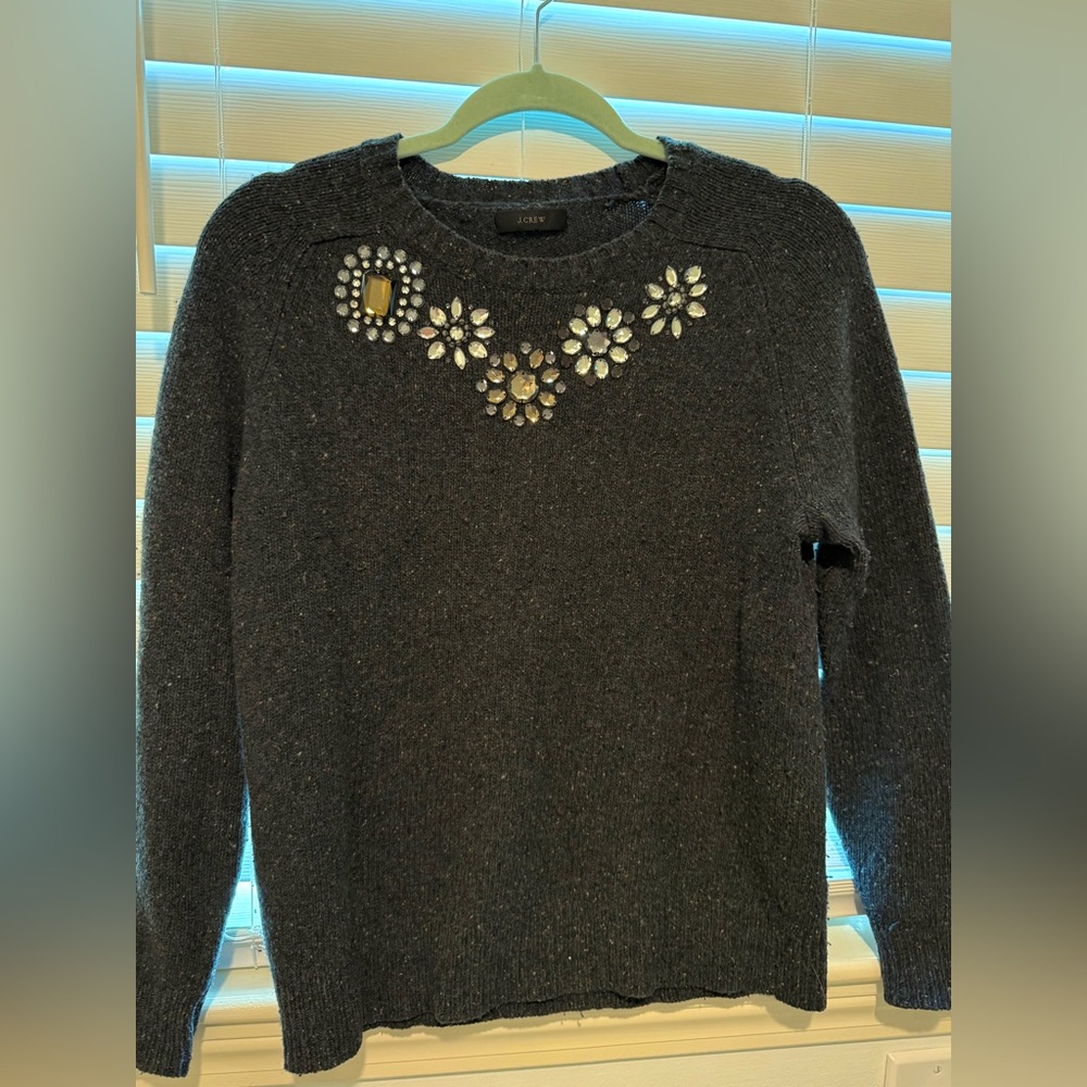 J. Crew🎷🎆🍸🎞️💎 Women’s Crew Neck Donegal Wool Sweater with Bedazzled Design